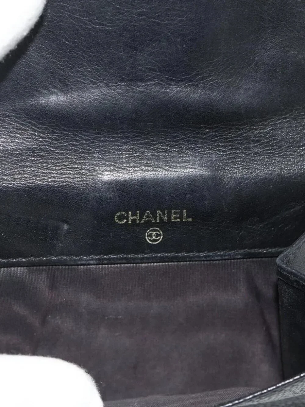 CHANEL Bifold Wallet Grained Calf Skin Black Gold CC Auth bs34761